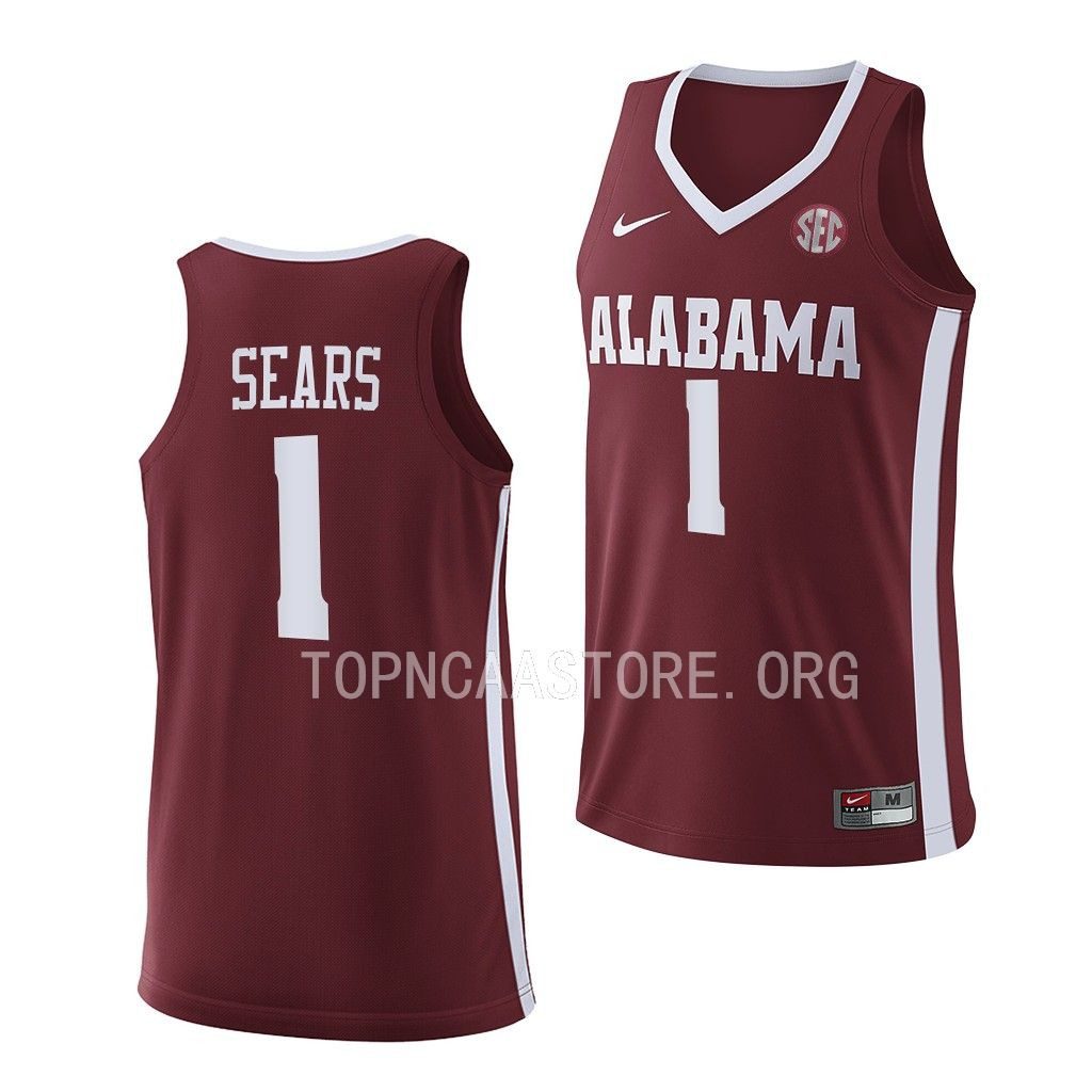 Men's Alabama Crimson Tide Mark Sears #1 Replica Crimson 2022-23 NCAA College Basketball Jersey
